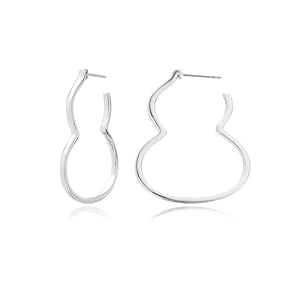 Rhodium Plated 925 Sterling Silver Wulu/Gourd/Calabash/Cucurbit Statement Hoop Earrings | Lightweight Unique Shaped Big Open Hoops for Women