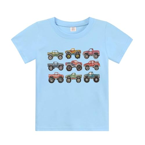 Image of Kids Short Sleeve Tees Toddler Crewneck T-Shirts Boys Girls Dino Raccoon Excavator Silly Goose Flower Girl Tops 2-7 Years