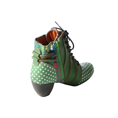 TMA EYES Women's Polka Dot Pattern Lace Up Ankle Boots With Thick Heels2