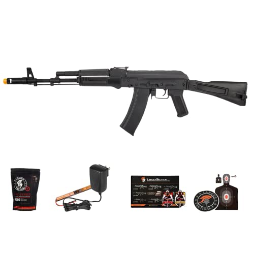 Lancer Tactical AK-74M Series AEG Full Metal Airsoft Rifle 400 FPS with Foldable Stock (ETU Installed) with Charger and Battery Included(Black)