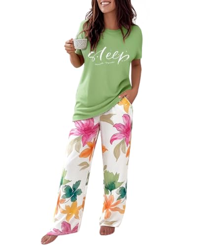Image of CHICME Womens Pajamas Sets 2 Piece Short Sleeve Lounge Set Printed Loose Pants Pj Sets Loungewear Set