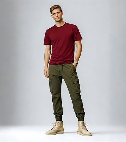 Image of L'MONTE Imported Cargo Joggers for Men | Cotton Cargo Pants for Men | Slim Fit Casual Jogger Pants | Elastic Waist Stretch Trousers