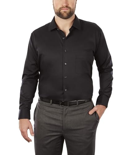 Van Heusen Men's Tall FIT Dress Shirts Flex Collar Stretch Solid Shirt, Black, 17.5' Neck 35'-36' Sleeve (X-Large)