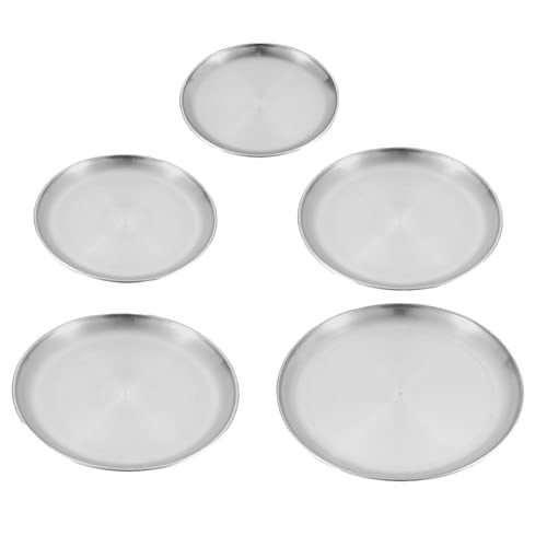 Restokki Stainless Steel Outdoor Picnic Plate Set - Round Shallow BBQ Plates, Camping Utensils Kit for Alfresco Dining(5 PCS)