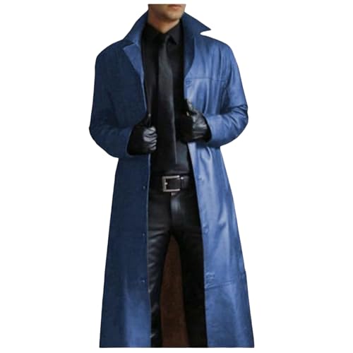 ZWRXW Mens Leather Trench Coat Full Length Vintage Classic Faux Leather Long Jacket Fall Winter Overcoat Coats Cardigan3