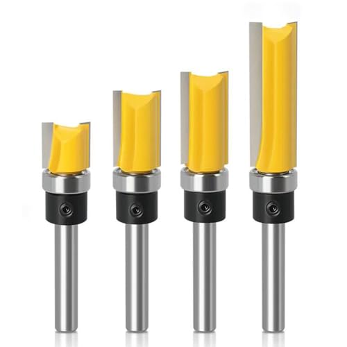 YUENTOEN 4PCS Pattern Flush Trim Router Bit Set, 1/4 Inch Shank Straight Cut Router Bit with a Bearing Prevent Tear-Out, Template Guide Woodworking Milling Cutter Tool