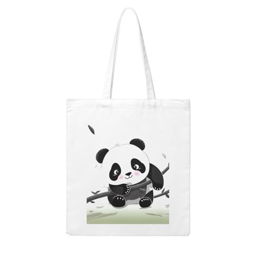 Cute Pandas Large Canvas Tote Bag Cute Travel Shoulder Bag Reusable Washable Shopping Grocery Bags For Women Men