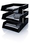 OS Smart Choice A4 Letter Trays, 3-Tier Stackable Document Organiser, Plastic Desktop Filing System, BLACK
