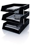 OS Smart Choice A4 Letter Trays, 3-Tier Stackable Document Organiser, Plastic Desktop Filing System, BLACK