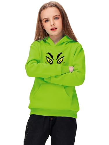 Remimi Moletom infantil unissex de lã com bolso canguru para meninos e meninas de 5 a 14 anos, Verde