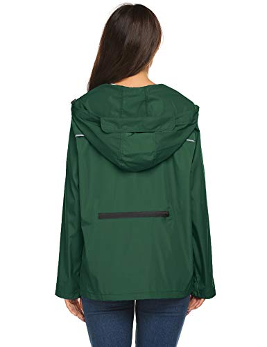 Avoogue Rain Jacket Women Waterproof with Hood Packable,Windbreaker Women Activewear Dark Green,XXL