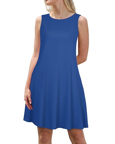 Image of JOLIGAL Womens Summer Dresses Casual Sleeveless Tshirt Sundress Beach Cover Up with Pockets Loose Tank Dress 2026