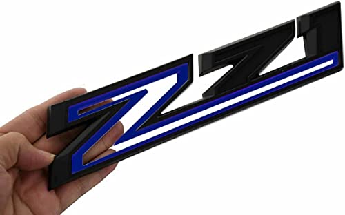 Image of 2X Large Size Z71 RH LH Side Fender Emblem Nameplate Badge Decal Replacement for 2019-2021 Chevy Silverado (Blue Black)