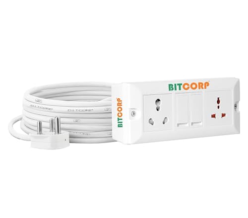 Image of BITCORP 16A Heavy Duty Power Extension Board with Switches with 2 Socket 2 Switch, 5000W, 4 Meter 4.0mm Electric Cord for AC, Refrigerator, EV Charger, Washing Machine, Geyser