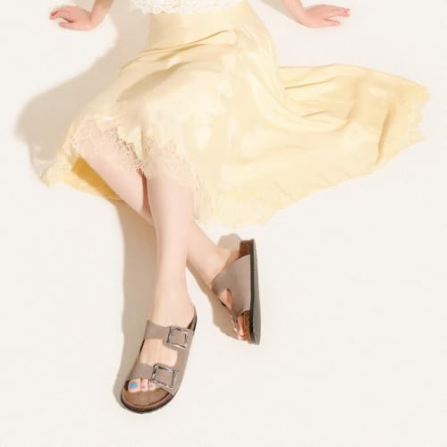 Image of C.Paravano Women Suede Leather Slide Sandal Slip on Wide Width Arch Support