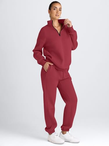 Image of AUTOMET Women's Sweatsuits 2 Piece Outfits Lounge Sets | Cozy Airport Outfits,Casual Sweat Sets for Fall and Winter,Half Zip Pullover and Baggy Sweatpants with Pockets