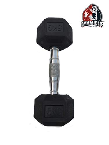Image of Gymaholic Dumbbell, Hexa Rubber Dumbbell with Metal Handles, Single & Pair, Dumbbells in Weight 5 KG