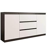  Framire R-140-S3 Kommode in Wenge Eiche mit Weiß, Kommode mit 3 Schubladen, 2 Türen, Schrank für Schlafzimmer, Wohnzimmer, Bad, 76 x 140 x 40 cm