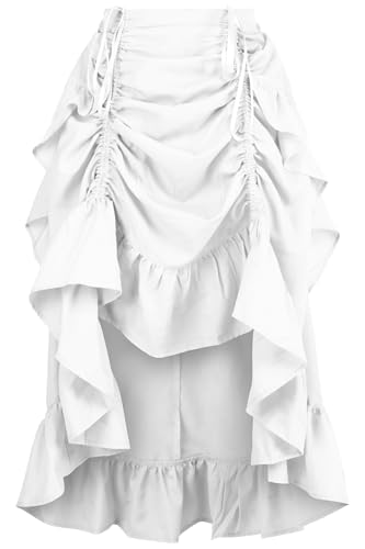 Daisy Corsets Women's White Crepe Hi Low Skirt Drawstring Bustle Western Cowgirl Fashion Costume Halloween