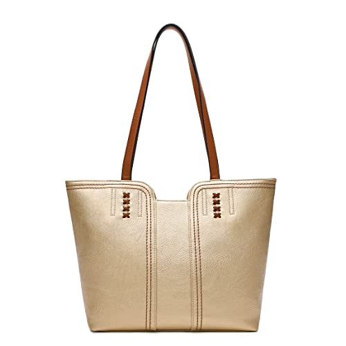 Sac à main fourre-tout doré en cuir synthétique souple de grande capacité pour femme