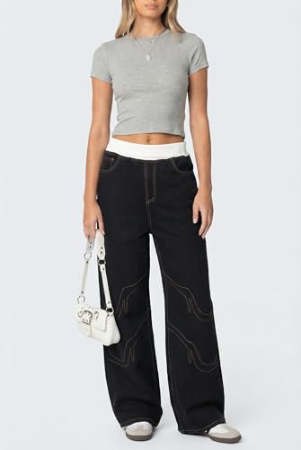 Image of EMMIOL Women Hip Hop 90s Vintage Baggy Jeans Denim Pants Mid Waist Jeans