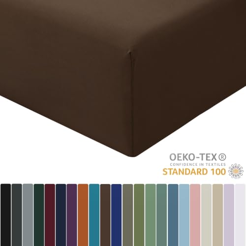 RUIKASI Spannbettlaken 140x200cm Dunkelbraun Bettlaken - Oeko Tex Spannbetttuch 140x200 Bettbezug… – Ansicht 2