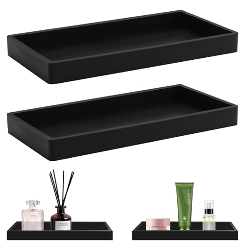 2 Stück Badezimmer Tablett Schwarz aus Kunstharz Wasserdicht und...