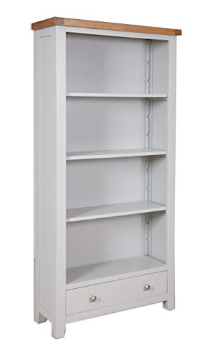 Dorset Large Bookcase Display Cabinet Solid Oak Pine in Painted French Grey Living Dining Room Furniture