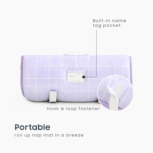 Image of Wake In Cloud - Toddler Nap Mat with Pillow and Blanket, for Kids Boys Girls Ages 3 Plus in Kindergarten Daycare Preschool Pre K, Roll Up Sleeping Bag, Gingham Grid Checkered