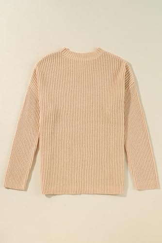 Women's Apricot Cable Knit Drop Shoulder Sweater with Side Slits3