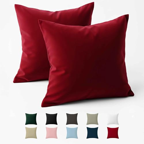 Federe 60x60 Cotone Rinforzato (Set da 2) - Borgogna - Trama Fitta a 57 Fili/cm² - Federe Cuscini 60x60 cm - Federe Cuscino 60x60 Certificate Oeko Tex - Dreamzie