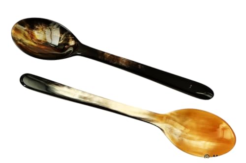 2 Stück Horn Esslöffel = 17 cm, Hornlöffel Natur Löffel aus echt Horn Servierlöffel Öko Handarbeit nachhaltig Gesundheits Esslöffel Rinderhorn...