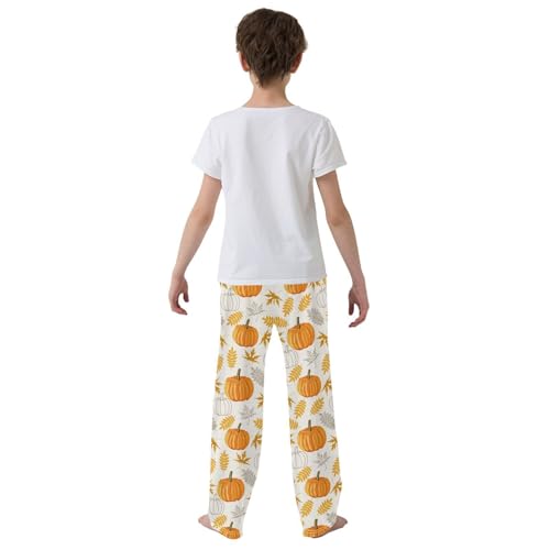 Boys' Pants Orange Pumpkin with Leaves Long Bottoms Jogger Pants Elastic Waist Trousers with Pockets S-XL3