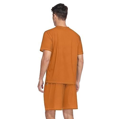GAIGEO Dark Orange Mens Pajamas Set, Comfy Mens Short Sleeve Pajamas, Sleep Set for Summer, S-XXL2