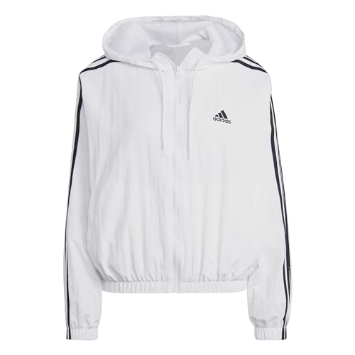 Adidas Damen Essentials Windjacke mit 3 Streifen, gewebt, Weiß/Schwarz, weiß/schwarz, 42