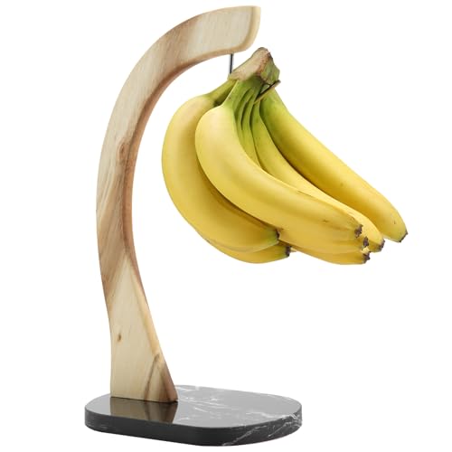 everous Banana Hanger Marble Base,Modern Banana Holder Tree Stand with Hook for Home or Bar (Black)