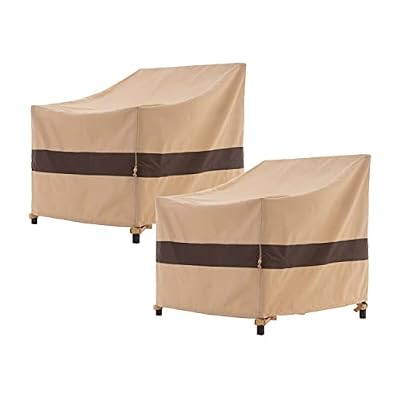 WJ-X3 Patio Chair Cover, Outdoor Lounge Cover, Heavy Duty, Waterproof Lawn Chair Covers, 43W x 42D x 42H, Beige/Coffee, 2-Pack