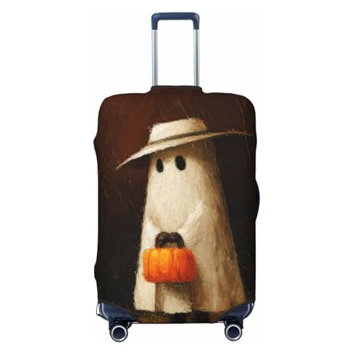 White Ghost Holding Orange Pumpkin Elastic Travel Luggage Covers Dustproof Scratch-Resistant Suitcase Protector Fit 22-24 Inch