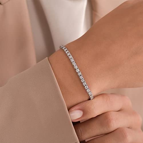 5 Pcs Silver Bracelets For Women Teen Girls, 14K Real Gold Plated Adjustable Cubic Zirconia Dainty Tennis Anklet Bracelets Pack, Classic Bracelets Aesthetic Jewelry For Gift #TOP6