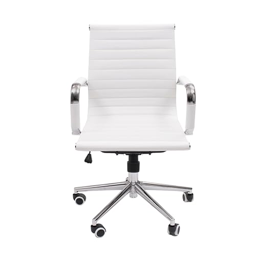 Homely - Sillón de despacho Manager | Diseño Moderno | Sillón de Oficina, Estudio, Escritorio | tapizado Polipiel | Base Cromo | Giratorio y Regulable en Altura | Respaldo bajo | Color Blanco