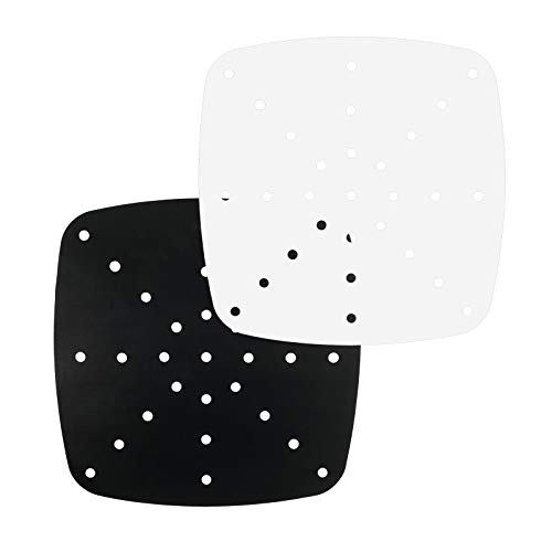 2-Pack Reusable Air Fryer Accessories,Non-Stick Silicone Air Fryer Basket Mats/Air Fryer Accessories White-Black 8.5in Square