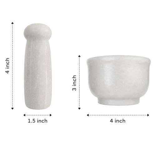 Image of STONE CRAFT White Marble Mortar and Pestle for Kitchen | Okhli Musal | Stone Grinder for Kitchen | Kharal Khalbatta | Granite Rolu Rokali | Herbal Spice Crusher Set