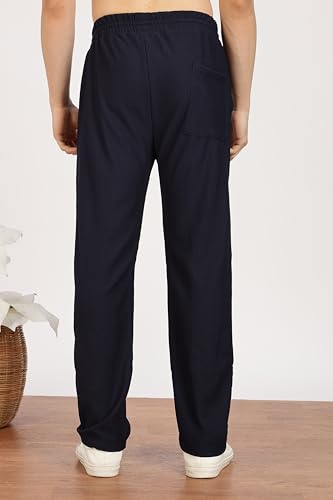 Image of Men's Regular Fit Textured Trousers with Elastic Waistband & Drawstring Closure - Casual & Smart Everyday Pants