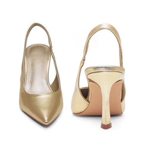 GENSHUO Women's Slingback Heels Closed Pointed Toe Dress Pumps Shoes Slip On 4 Inch High Stiletto Comfortable Sexy Wedding Work Casual Prom Party4