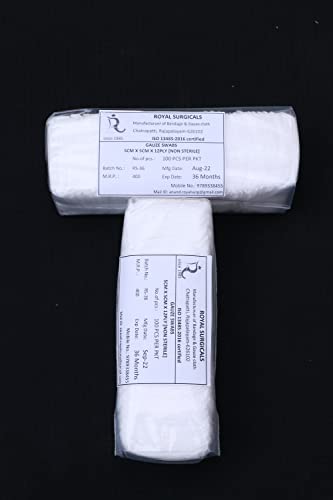 Image of Gauze Swabs 5cm x 5cm, 12-Ply (Pack of 100) - Soft, Absorbent Cotton for Wound Cleaning, Makeup Application & Medical Use