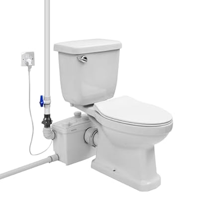 750W Macerating Toilet with Macerator Pump for Basement Upflush System, Two-Piece Elongated 1.28 GPF Toilet, Nano-Glaze Bowl, Left- trip Lever Water Tank, Extension Pipe, 4 Water Inlets