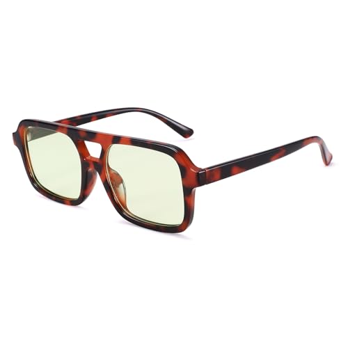 Retro 70s Avaitor Sunglasses for Women Men, Vintage Square Orange Sun Glasses - UV Protection