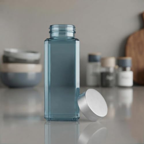 Image of CROCO JAR Wide Mouth Glass Water Bottle with Leak-Proof Airtight Double Layer Stainless Steel Lid for Water, Smoothie, Juices (500ML BLUE SILVER PK4)