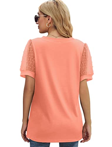 Image of Aokosor Womens Summer Tops V Neck T Shirts Swiss Dot Puff Sleeve Tops Loose Casual Tshirts