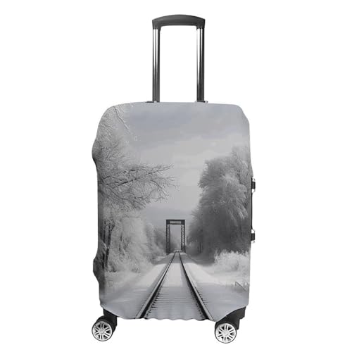 Snowy Train Tracks Luggage Cover, Washable Elastic Suitcase Cover Protector Fit 18-32 Inch Luggage